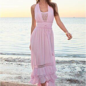 VENUS Light Pink Ruffled Midi Dress